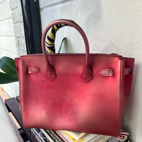 Kristina Mak Red Structured Leather Tote Bag with Scarf - Picture 2 of 2